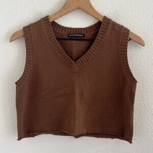 Brandy Melville Brown Cropped Sweater Vest Top Academia Knit Small
